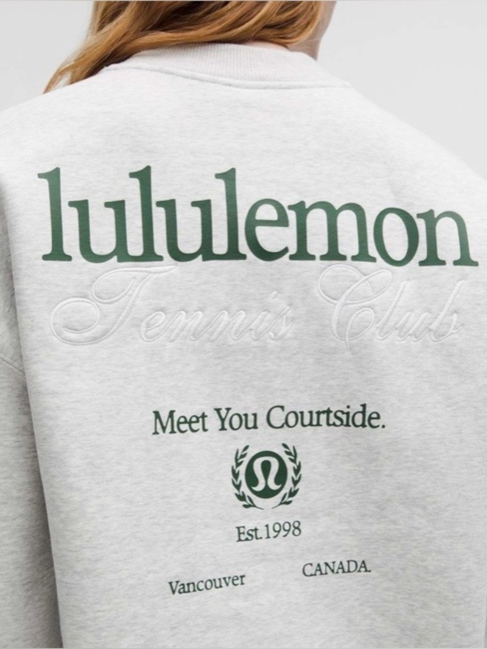 NWT LULULEMON FLEECE PULLOVER TENNIS CLUB oversize bum cover Wht Grn embroidered